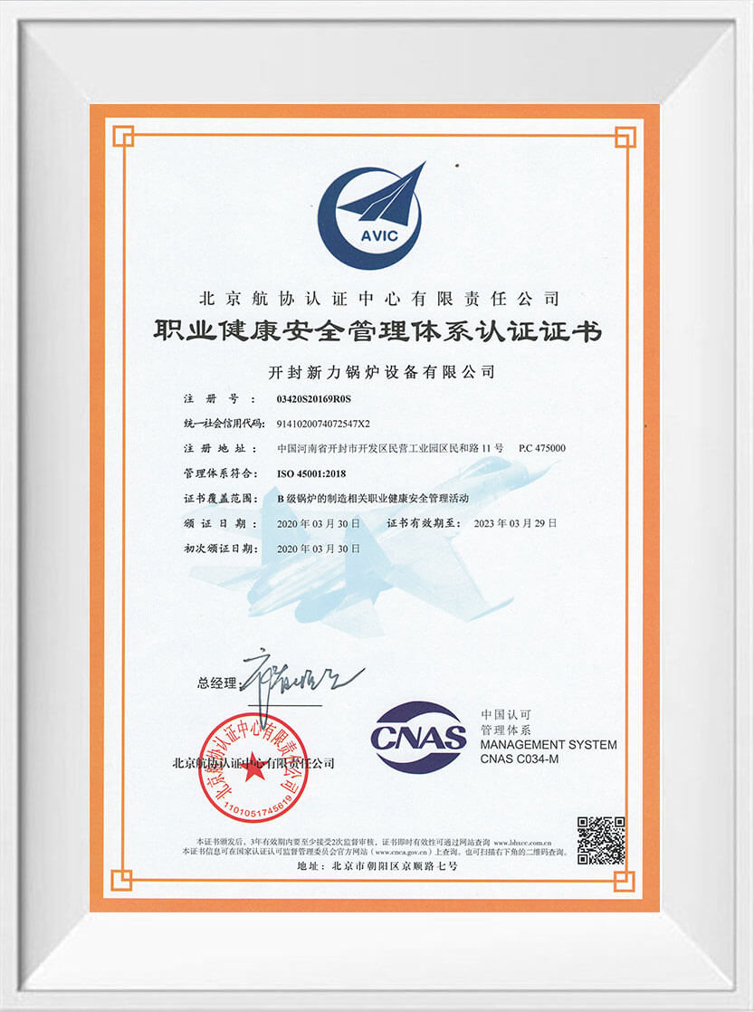 职业健全安全治理系统认证证书